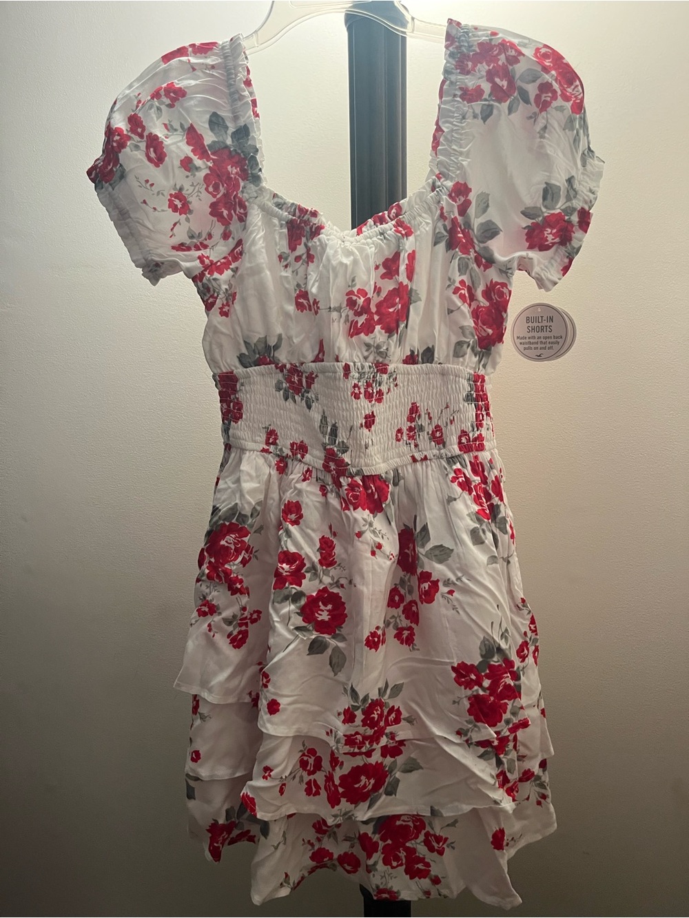 Hollister Saidie dress in White with Red floral details NWT